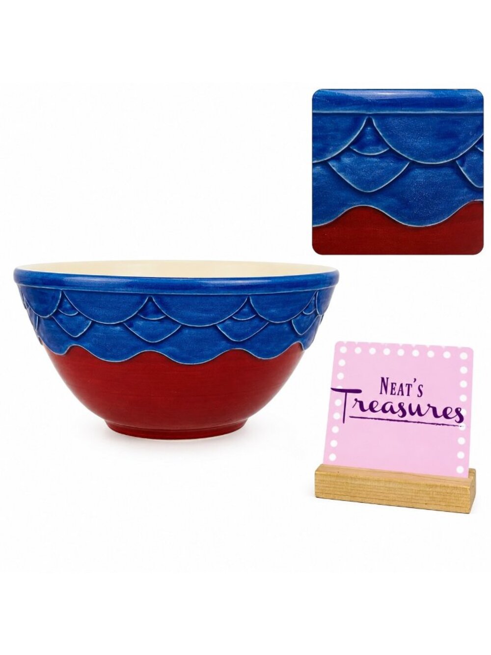 MCM Treasure Craft SEVILLE Cobalt Blue Maroon Red Pottery Serving Mixing Bowl